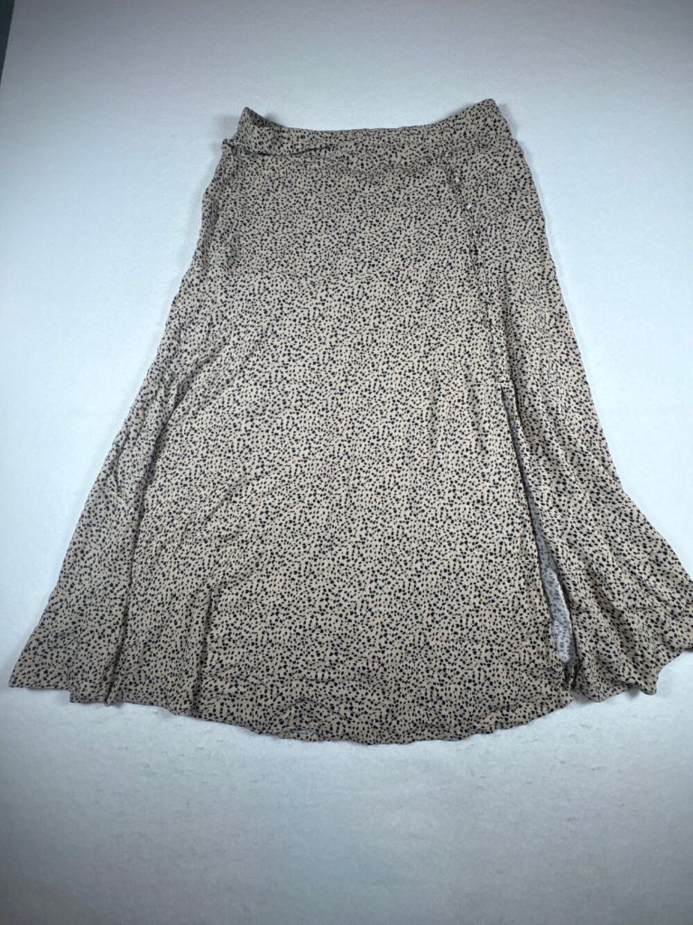 American Eagle Midi Skirt Womens XL Beige Black Leopard Print Side Slit Buttons